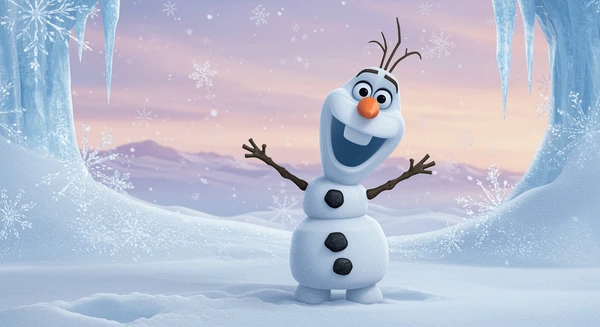 Olaf prend une photo dans un environnement rempli de neige et de glace